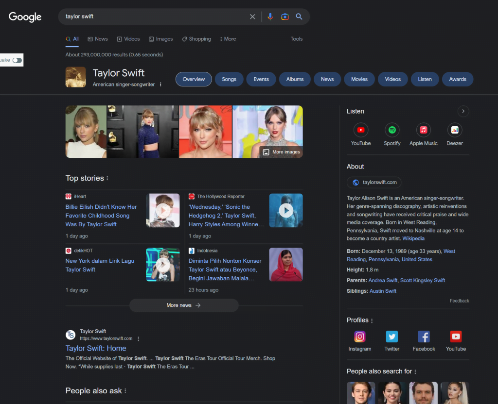 Google Knowledge Graph / Panel - Taylor Swift